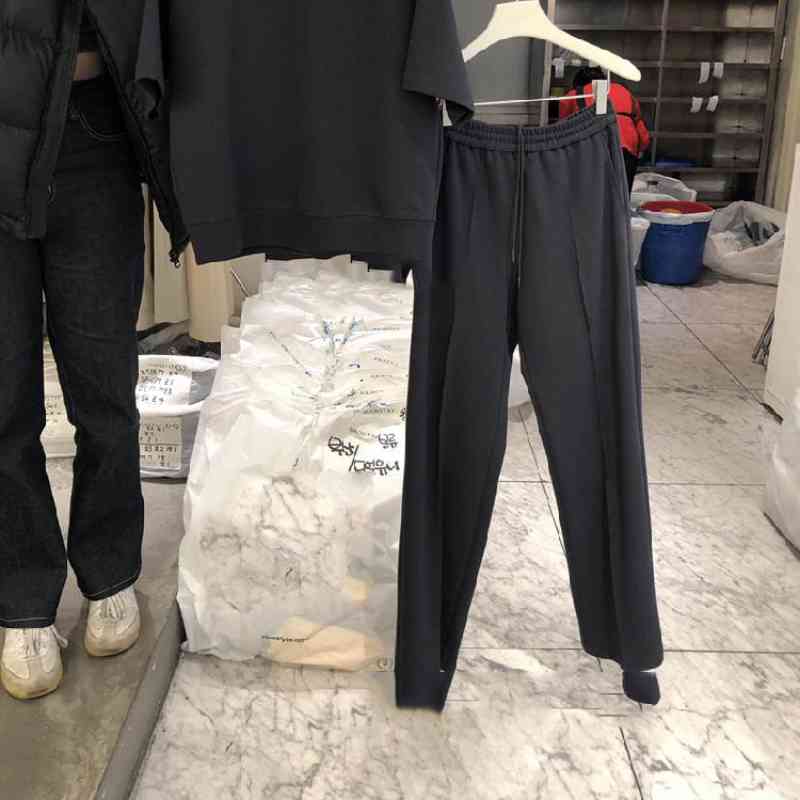 Nomikuma Korean Two Piece Suits Short Sleeve O-neck T Shirt + Lace Up Stretch High Waist Long Pant Causal Women Pants Sets 6H368 210427