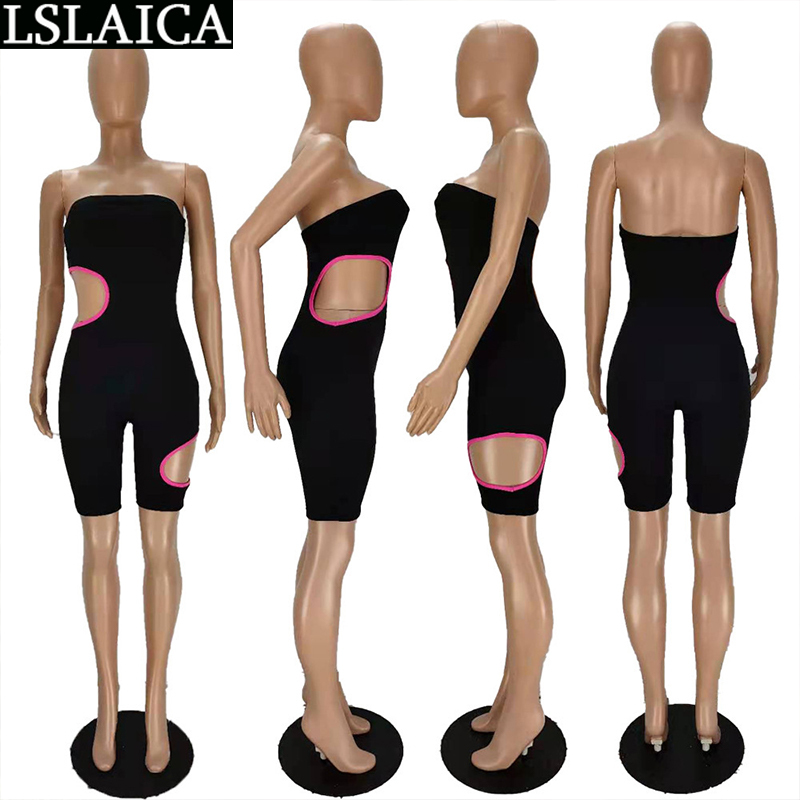 Jumpsuit Women Sleeveless Solid Color High Waist Hollow Out Summer Bodysuit Knitted Casual Sport Fitness Rompers Clothing 210520