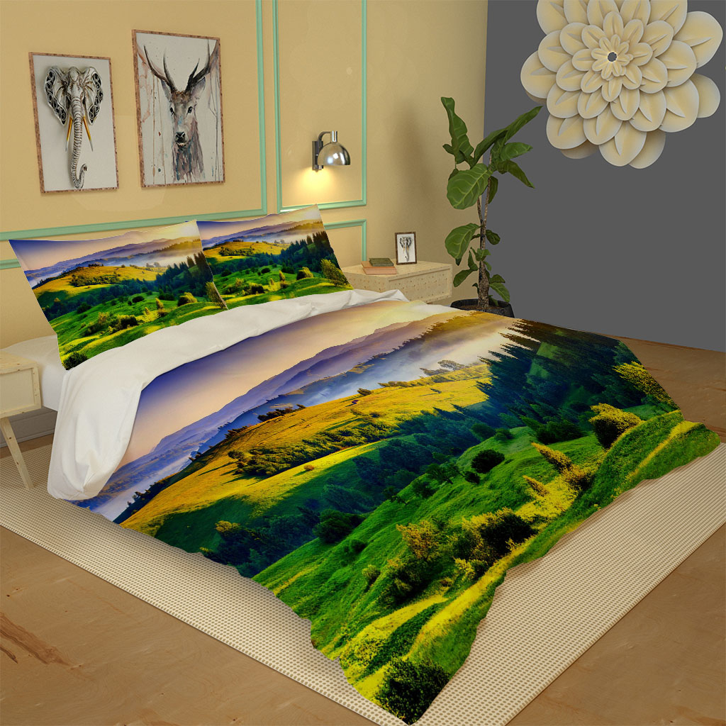 3D Bedding Duvet Cover Set Single Double Queen King Bed Linen with Pillowcase Quilt Covers green scenery landscape