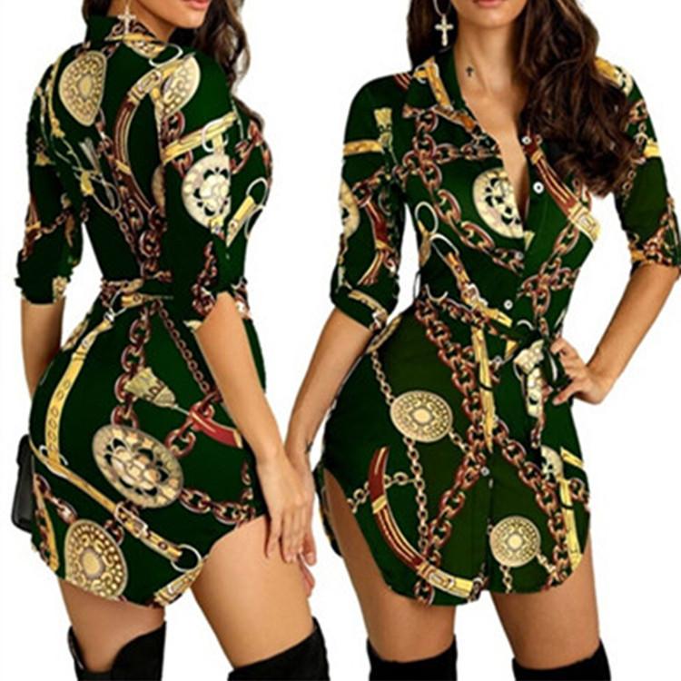 Butterfly Skirt Autumn And Winter Fashion Sexy Gold Chain Print Dress Two Piece