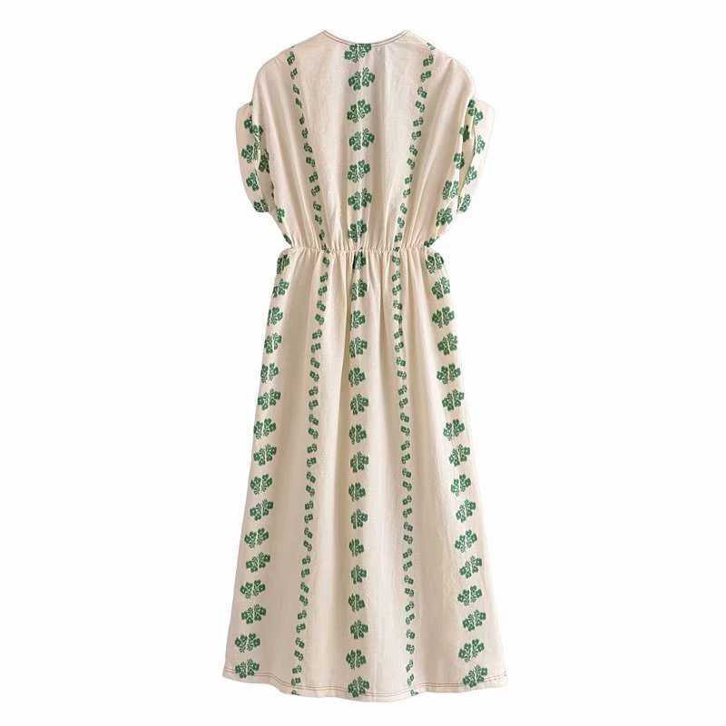 Dress Women Floral Printed Vintage Dress Short' Sleeves Hollow Waist Casual Chic Lady Boho Maxi dress Women 210709