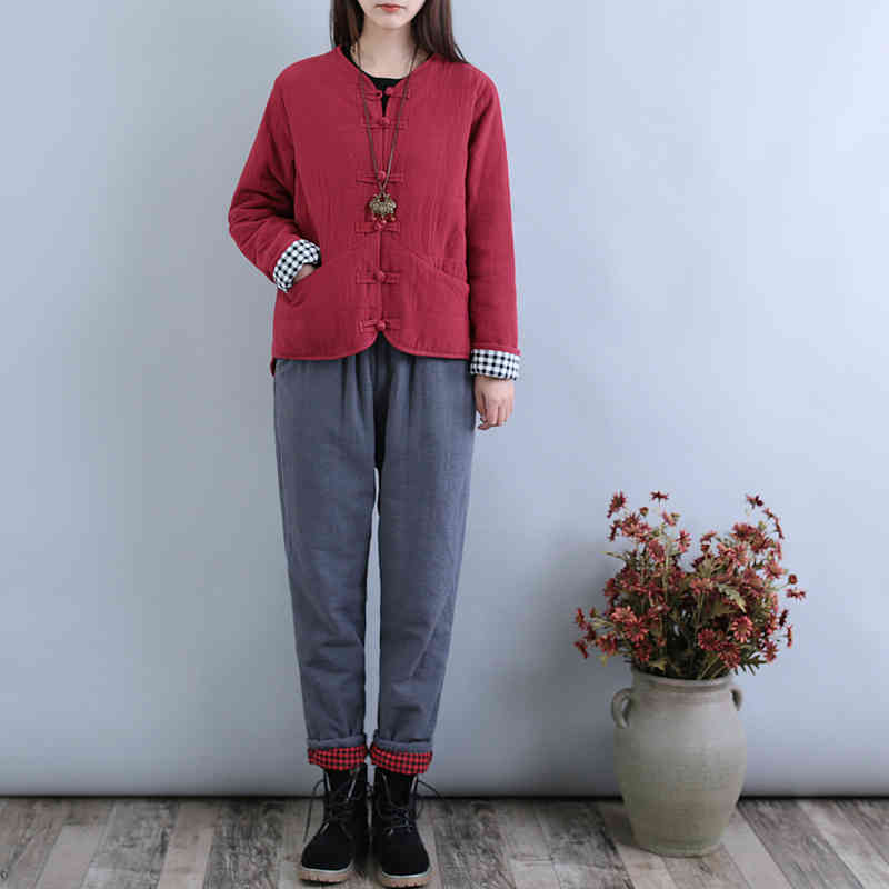 Arrival Autumn Winter Arts Style Women Long Sleeve Single Breasted Quilted Warm Coats Cotton Linen Vintage Jackets S556 210512