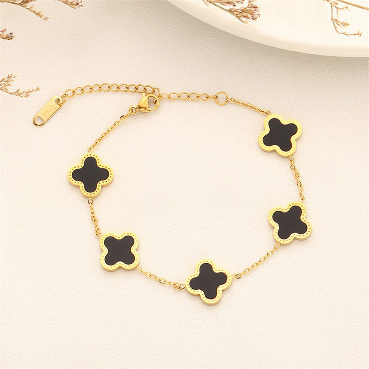 Classic Fashion Gold Plated Stainless Steel Jewelry Bracelet Lucky Ladies Four Leaf Flower Bracelets Gifts, Black
Classic Fashion Gold Plated Stainless Steel Jewelry Bracelet Lucky Ladies Four Leaf Flower Bracelets Gifts, Black