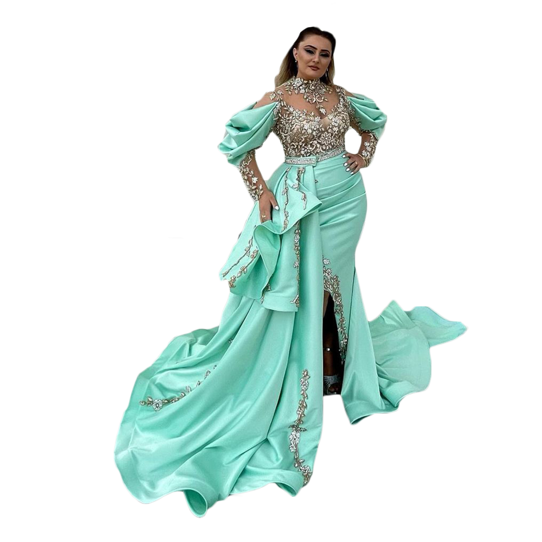 Arabic Dubai Crystal Mermaid Evening Dresses Beading Jewel Neck Long Sleeve Party Gowns Red Carpet Fashion Prom Quinceanera Dress