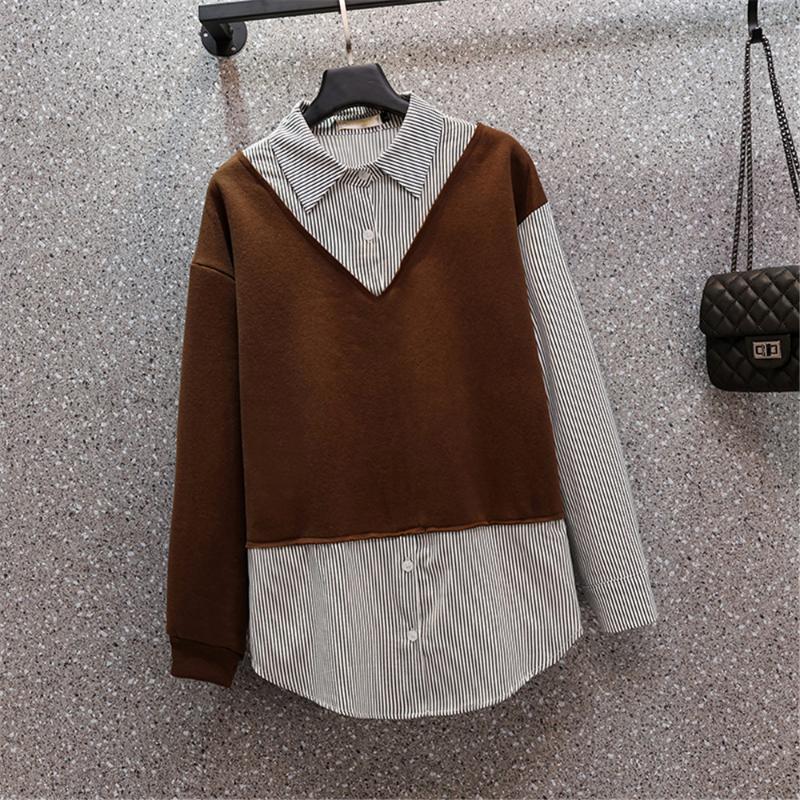 Plus Size T-Shirt Hodisytian Women Blouse Turn-down Collar Fake 2 Piece Striple Shirt Patchwork Long Sleeve Tunic Female Crop Tops Tee, Black
Plus Size T-Shirt Hodisytian Women Blouse Turn-down Collar Fake 2 Piece Striple Shirt Patchwork Long Sleeve Tunic Female Crop Tops Tee, Black