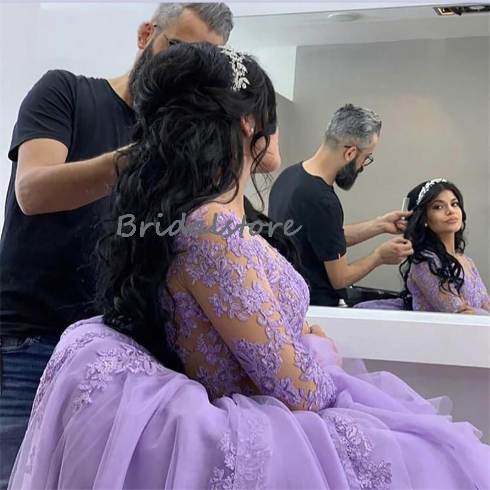 Fariy Lilac Quinceanera Dresses Mexica 2022 With Puff Sleeves Princess Tulle Lace Prom Dress Elegant Sweet 15 Brithday Skirt Engagement Party Gown Ves