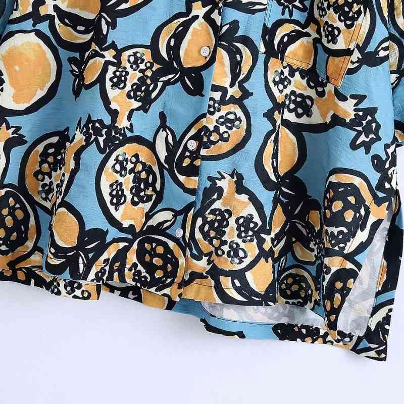 Summer Women Fashion Print Loose Casual Shirt Female Short Sleeve Side Slit Blouse Lady Tops Blusas S8801 210430