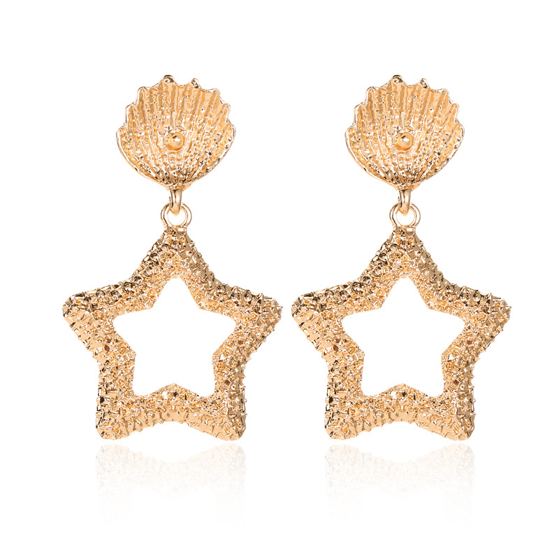 European and American fashion simple style Personalized metal earrings fashion trend shell five-pointed star embossed earrings e
European and American fashion simple style Personalized metal earrings fashion trend shell five-pointed star embossed earrings e