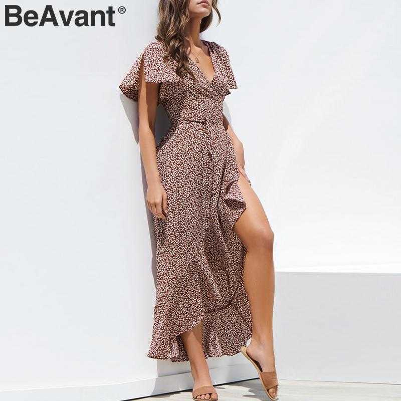 BeAvant Boho leopard dress women Wrap sashes floral print long dresses female Holiday beach ladies vestidos cover-up 210709