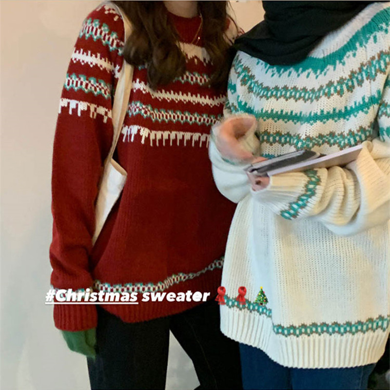 Women christimas knitted Sweater Autumn and winter loose korean style female red warm Sweaters and pullovers womens (X1729), White;black
Women christimas knitted Sweater Autumn and winter loose korean style female red warm Sweaters and pullovers womens (X1729), White;black