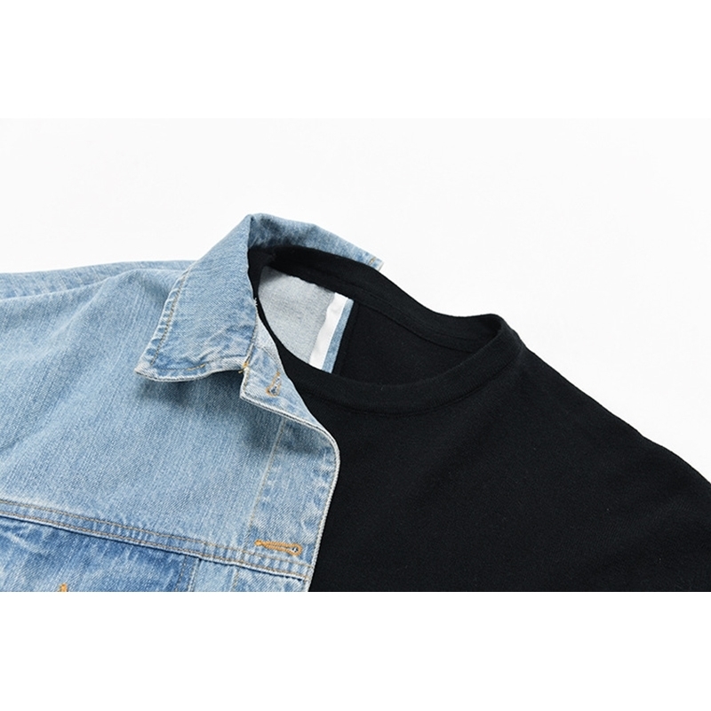 Hit Color Casual Jacket For Women Lapel Long Sleeve Lace Up Patchwork Denim Korean Jackets Female Fashion 210524