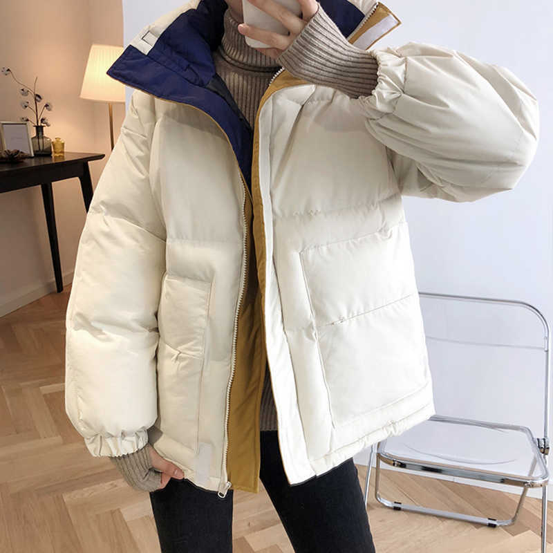 Yedinas Winter Coat Women Ladies Jackets And Coats Korean Style Long Sleeve Warm Parka Femme Loose Casual Patchwork Fashion 210527