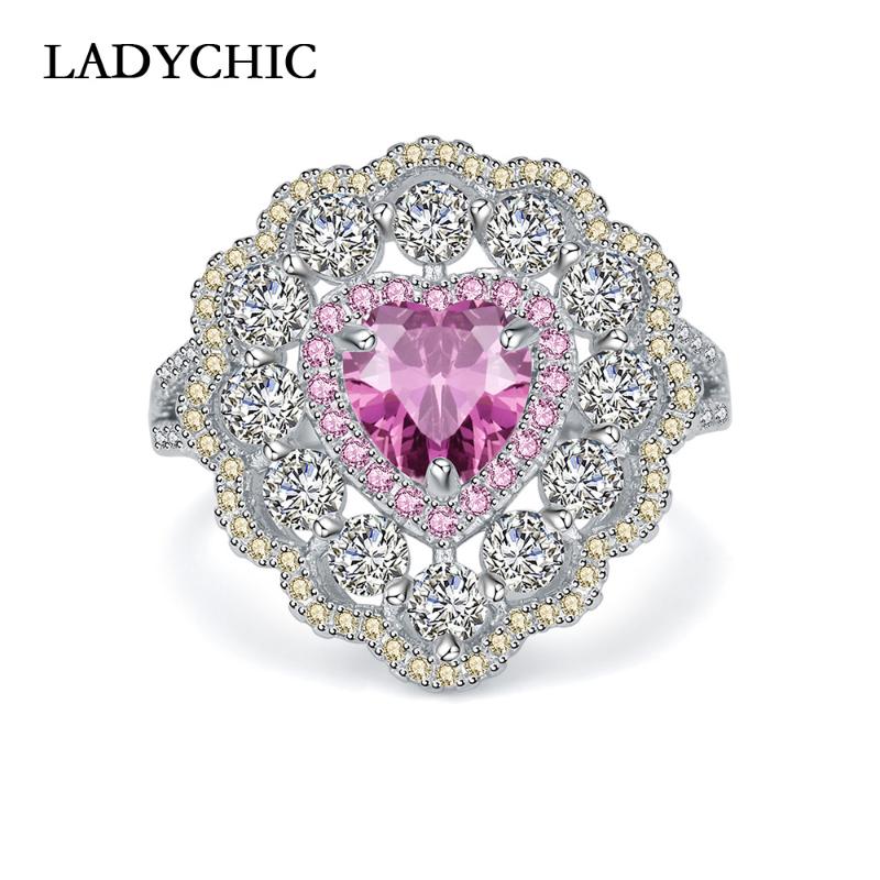 Wedding Rings LADYCHIC Luxury Cubic Zirconia Silver Color For Women Love Heart Shape Pink Crystal Ring Party / Engagement LR1072
Wedding Rings LADYCHIC Luxury Cubic Zirconia Silver Color For Women Love Heart Shape Pink Crystal Ring Party / Engagement LR1072