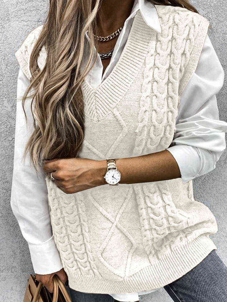 Twist Pullover Sweater Vests Women OversizedV-Neck Cable Knitted Korean Female Sleeveless Warm Tops Waistcoat Winter 211120