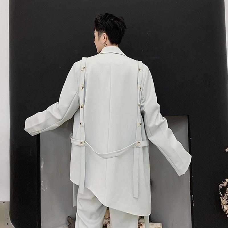 Men's Suits & Blazers Men 2 Pieces Sets Asymmetric Design Ribbon Casual Suit Jacket Pant Male Women Fashion Show Blazer Coat Trousers Stage