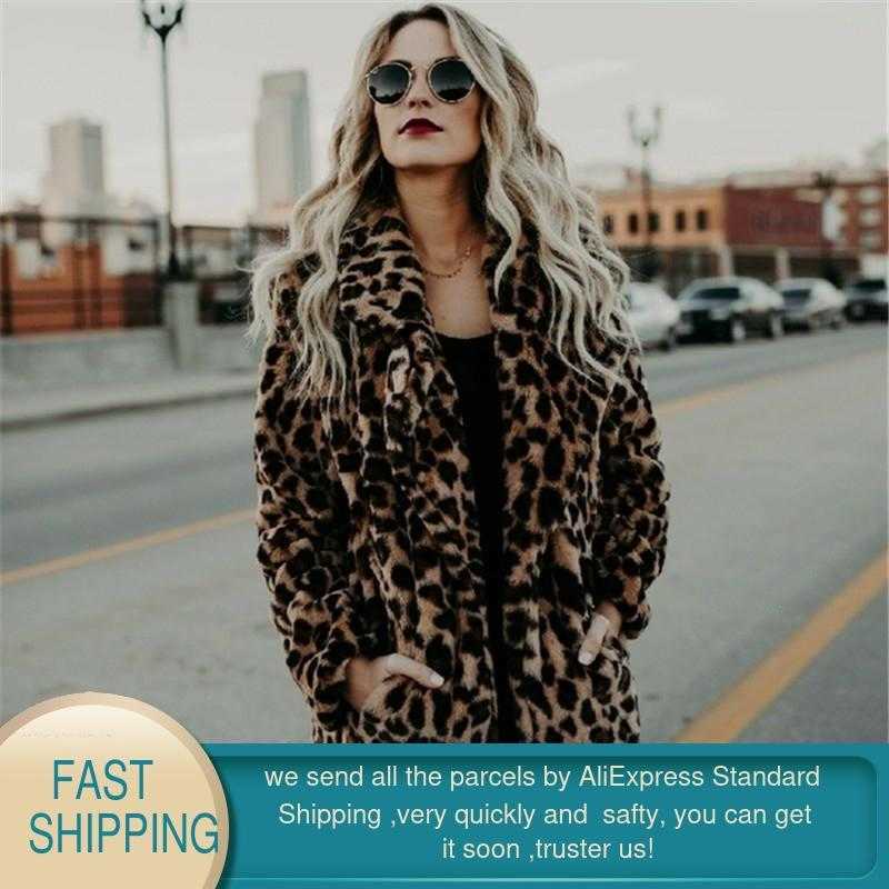 Fur Coat Women Winter Plus Size Leopard Faux Fluffy Hair Jacket Cardigan Warm Long Cape 211019