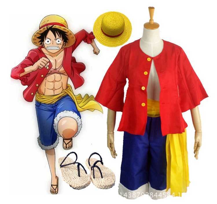 Anime One Piece Monkey D.Luffy Cosplay Costume Hat With Shoes Full Set Y0913