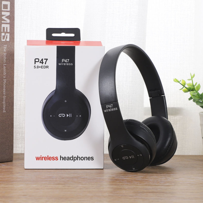 P47 Wireless earphones stereo 5.0 bluetooth headsets foldable Gaming earphone Bass Animation showing support TF FM card buildin MIC 3.5MM Retail Box