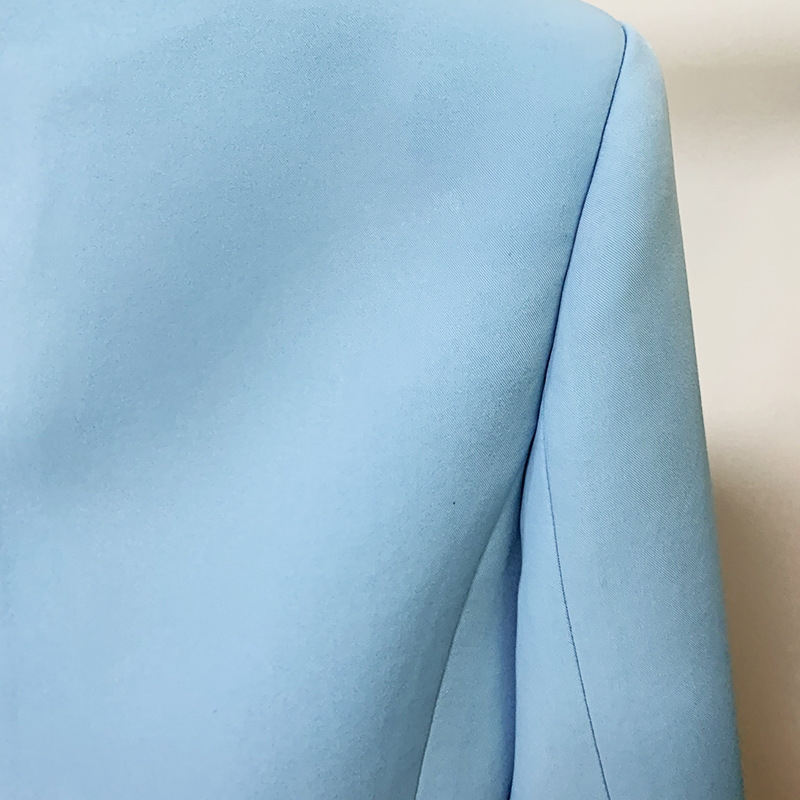 Classic Style Top Quality Original Design Women's Double-Breasted Blazer Baby Blue Slim Jacket Metal Buckles Blazers Composite Suit Fabric Coat O