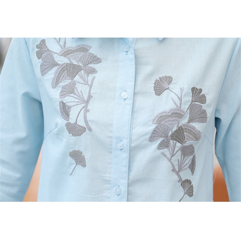 spring women tops chiffon shirts long sleeved blouses plus size embroidery office lady casual slim clothing D424 30 210506