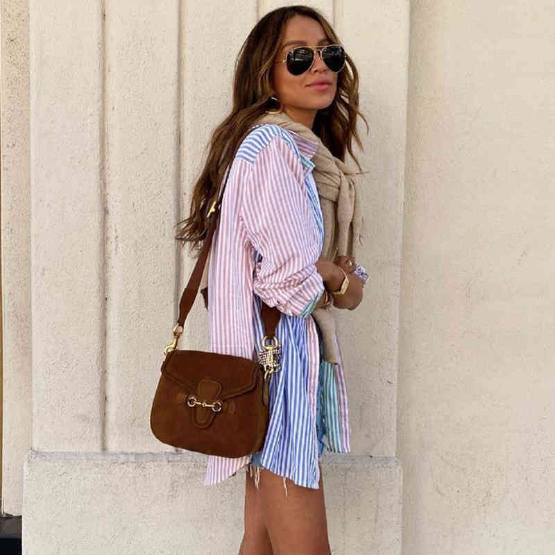 Patchwork Women Loose Colorful Button Shirts Summer Fashion Ladies Boho Boyfriend Shirt Vintage Girls Chic Tops 210430