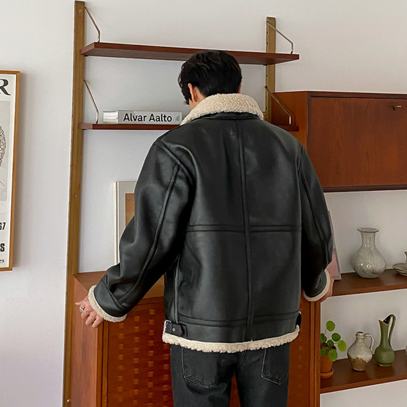 IEFB men's lamb fur if fur PU leather jacket patchwork autumn winter plush fur trend zipper short coat for male 9Y4777 210524