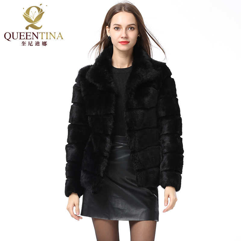 Whole Full Pelt Rabbit Fur Coat Stand Collar Jacket Real Winter Women Fashion Waistcoat Natural 211019
