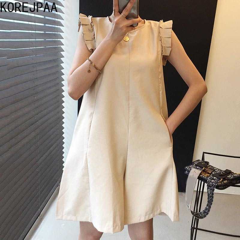 Korejpaa Women Jumpsuits Summer Korean Chic Elegant Round Neck Organ Side Stitching Loose Sleeveless Wide-Leg Jumpsuit 210526, Beige
Korejpaa Women Jumpsuits Summer Korean Chic Elegant Round Neck Organ Side Stitching Loose Sleeveless Wide-Leg Jumpsuit 210526, Beige
