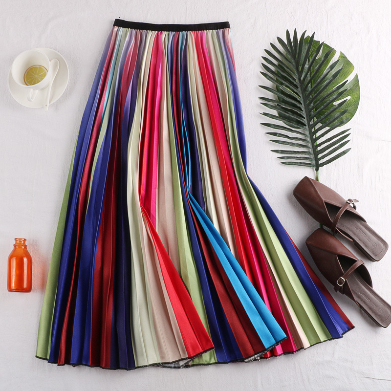Skirts Spring Satin Gradient Colorful Striped A-line Calf Long Pleated LXZX, Black
Skirts Spring Satin Gradient Colorful Striped A-line Calf Long Pleated LXZX, Black