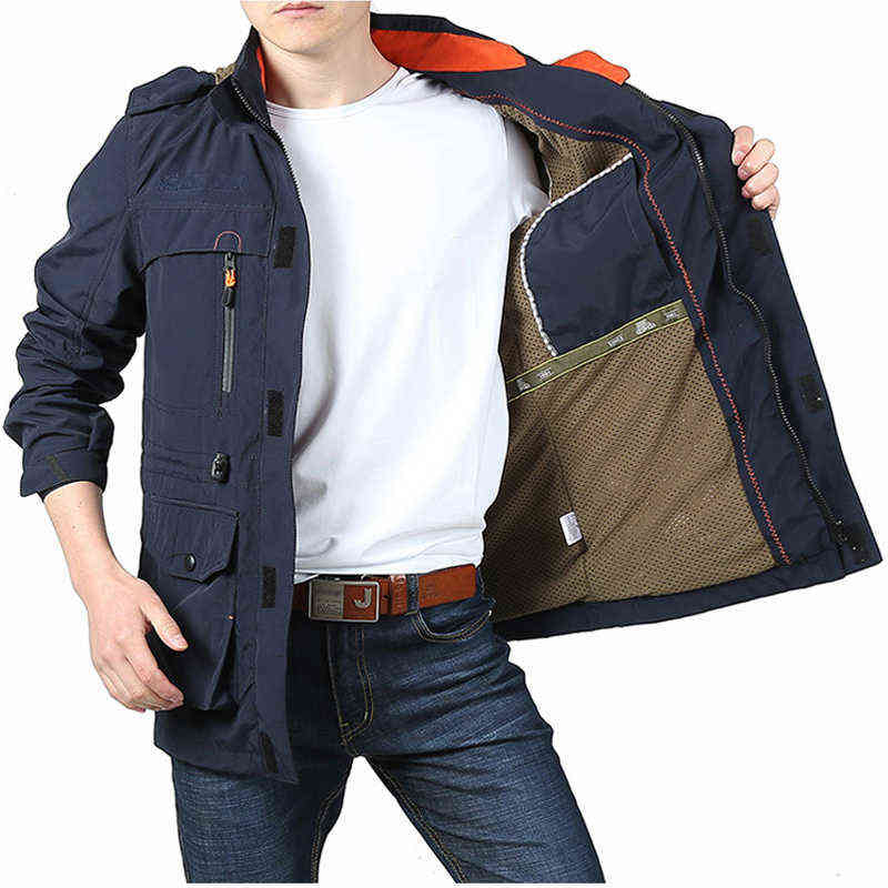 DIMUSI Men's Jackets Casual Outwear Hiking Windbreaker Hooded Coats Fashion Army Cargo Bomber Mens Clothing 211110