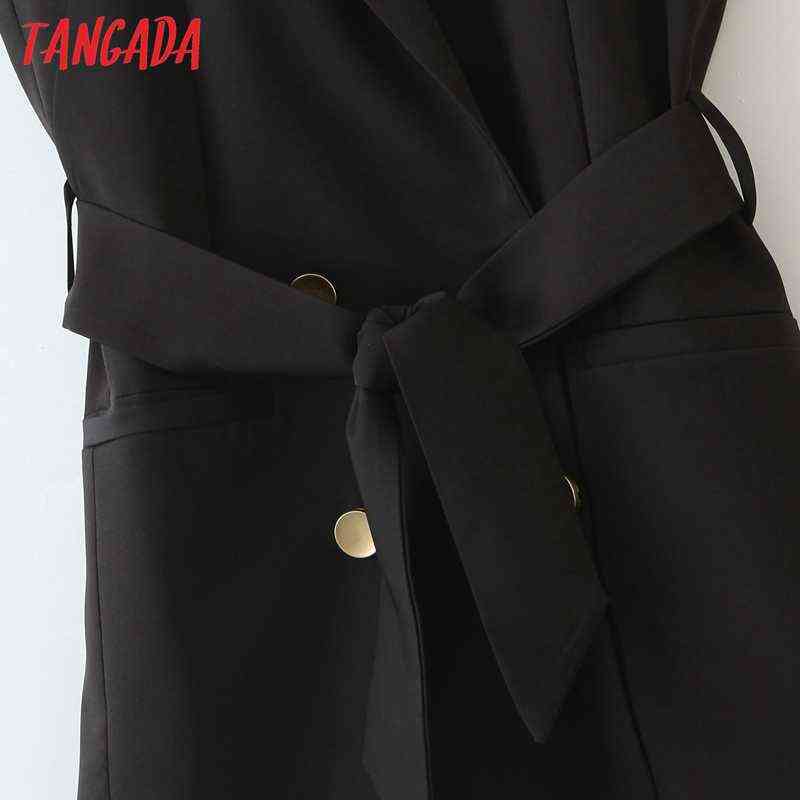 Tangada woman black long vest coat with slash office ladies waistcoat sleeveless blazer double breasted elegant top 3Z38 211120