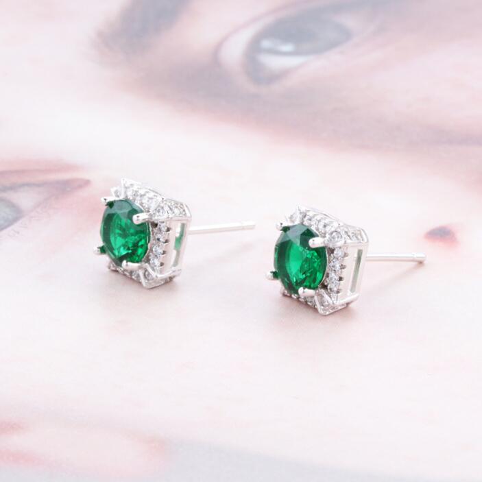 Sterg Sier Round-Cut Emerald Cubic Zirconia Eternity Stud Earrings
