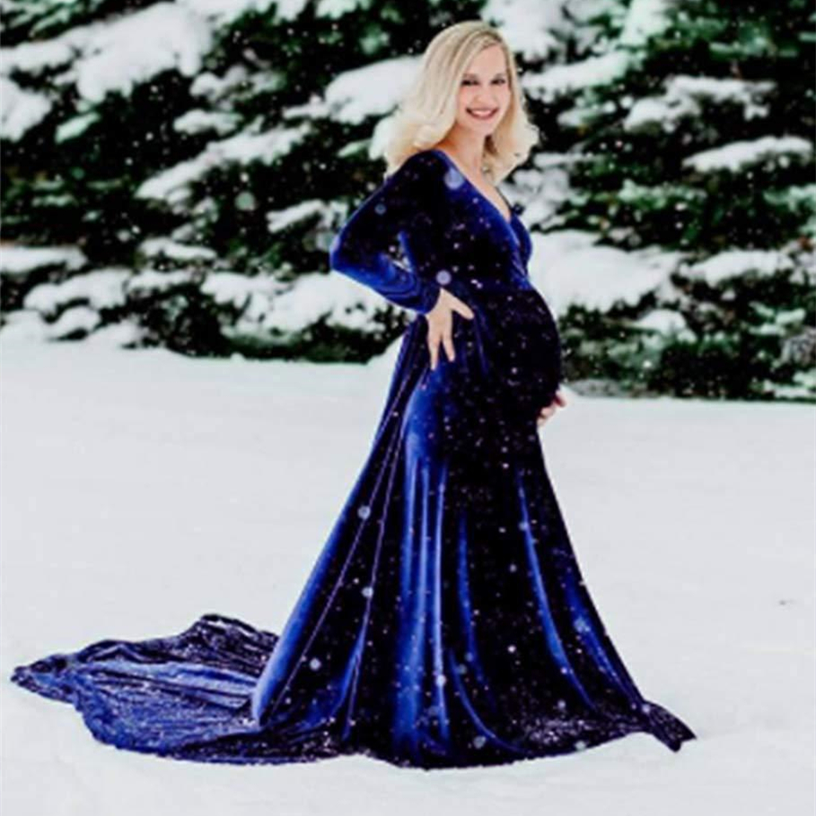 New Elegence Maternity Dresses Pleuche Long Pregnancy Photography Dress Maxi Maternity Gown For Pregnant Women Photo Shoot Props