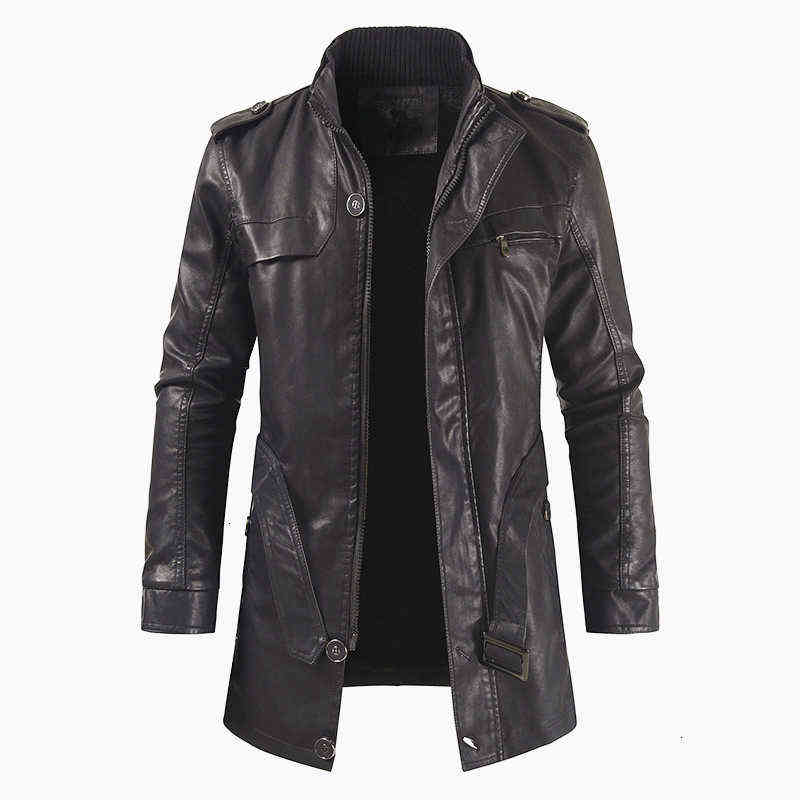 Oumor Men Autumn Fashion Long Warm Fleece Leather Jacket Coat Men Winter Casual England Style Vintage Leather Jacket Parkas Men 211111