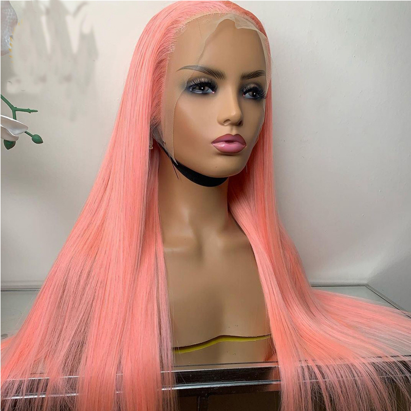 Free shipping 180%Density Soft Long Straight Brazilian Pink Color Wigs Glueless Synthetic Lace Front Wig For Black Women With Baby Hair Cosplay/Party