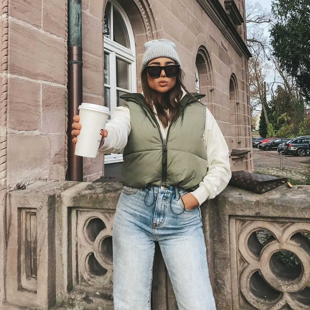 Women Reversible Gilet Jacket Sleeveless High Collar Fashion Casual Streetwear Woman Waistcoat Tops veste femme 210709