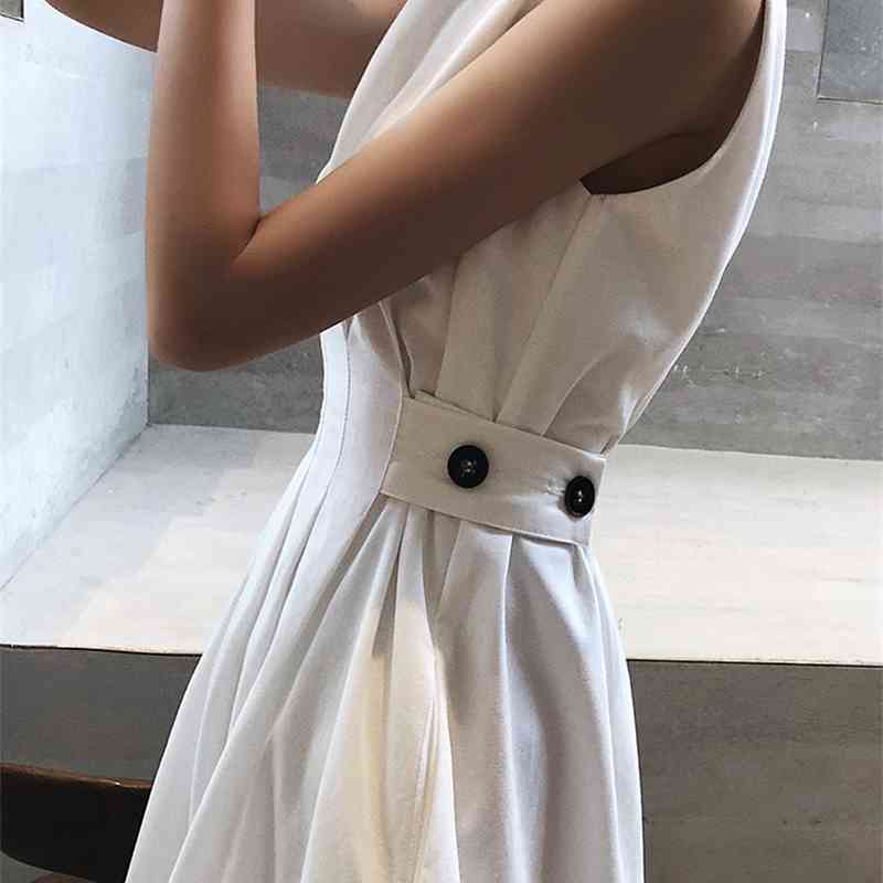 Summer Women Solid White Black Fashion Elegant Casual Party Dress O neck Sleeveless Tank Sundress Female Vestido 210623
