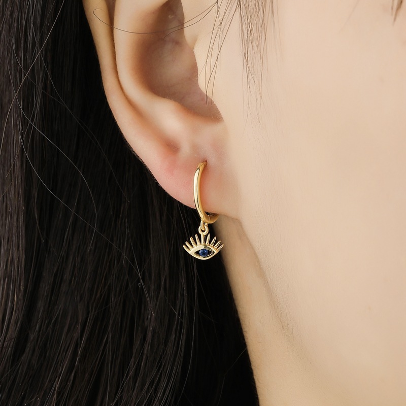Mini 8.5mm Classic Charm Blue Zircon Demon Eye Circle Hoop Earrings Small Dangle Women Round Crystal Luxury Jewelry