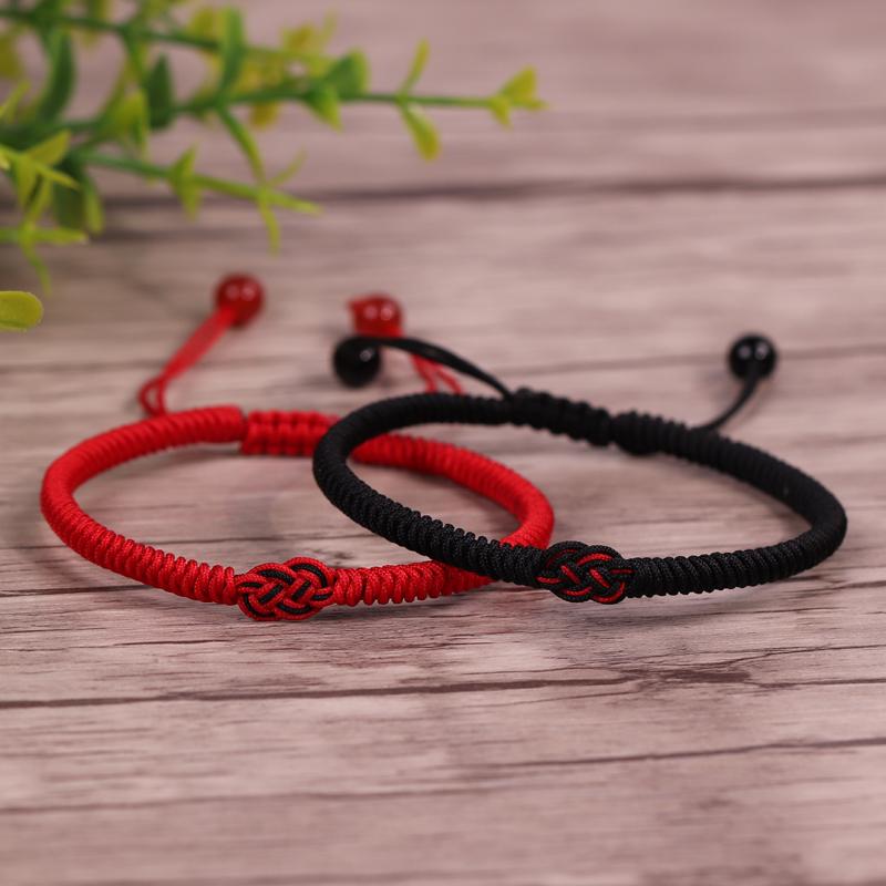 Charm Bracelets Red Black Rope Bracelet Handmade Knitted Knot Lucky Adjustable Couple Jewelry Gifts