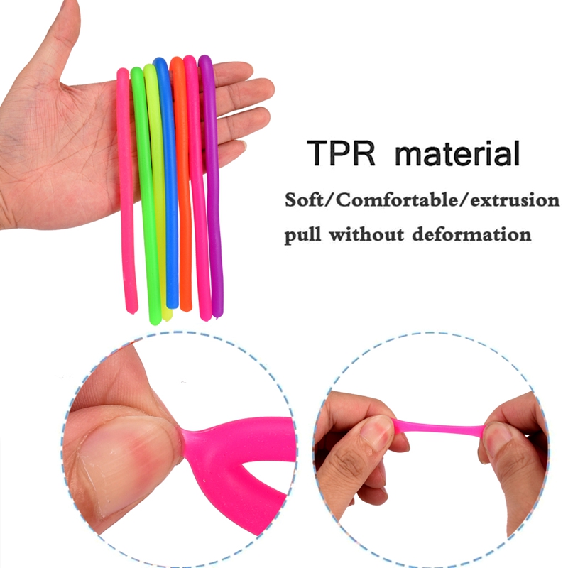 Long TPR Stress Relief Toy Stretchy String Fidget 28CM Pull Vent Rubber Sensory Toys Noodles Anti Soft Glue Elastic Rope Neon Autism Noodle Gift for K