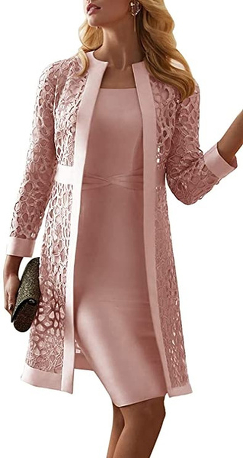 Two Piece Dress Women Long Sleeve Knee Length Jacket Mother of The Bride Dresses Formal Party Evening Gown Dress fashion S-5XL 220228