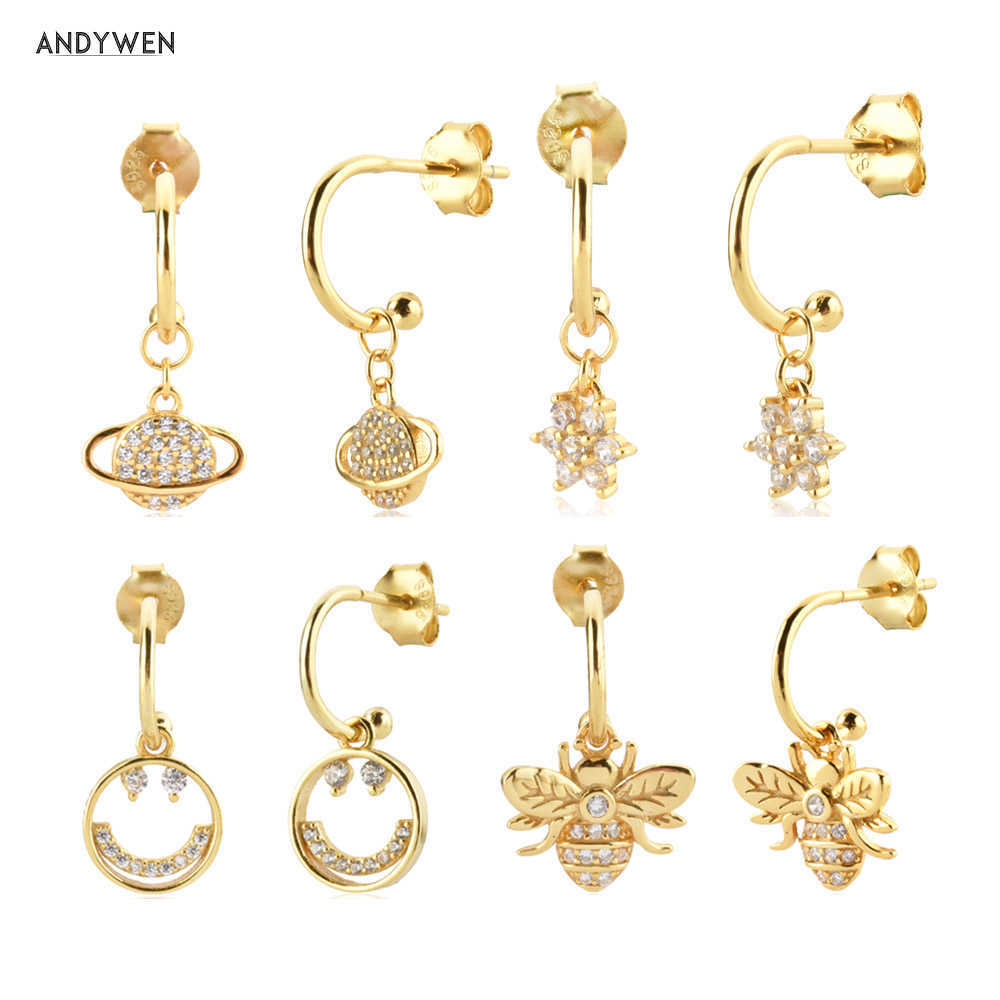 ANDYWEN 925 Sterling Silver Gold Zircon Smiley Face Earring Shiny Planet Bee Luxury Jewelry Pendiente 210608
ANDYWEN 925 Sterling Silver Gold Zircon Smiley Face Earring Shiny Planet Bee Luxury Jewelry Pendiente 210608