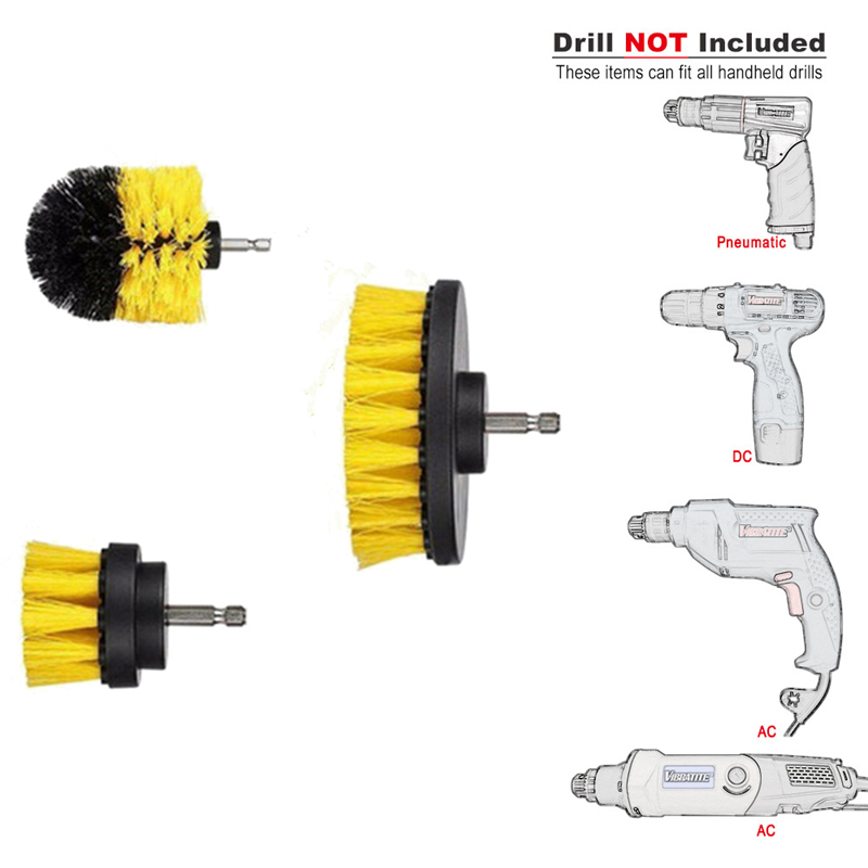 3pcs/Set Scrubber Drill-Brush Kit Plastic Round Car Tires Nylon Brushes Household Tile Crack Cleaning Electric Drill Brush Head Set