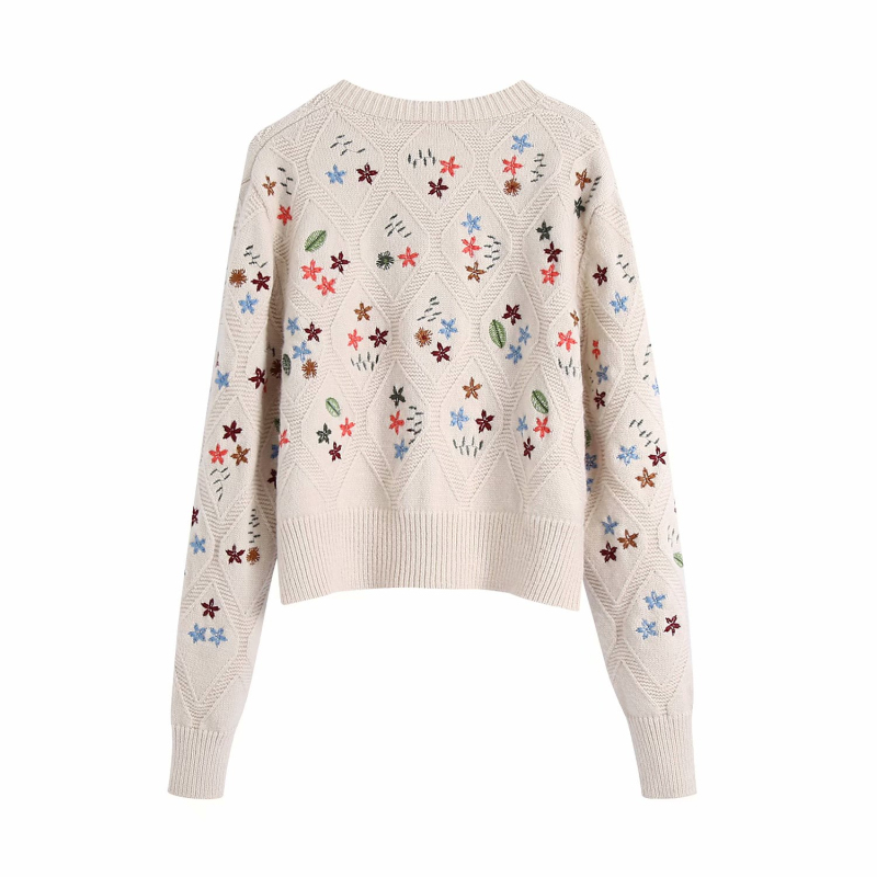 Vintage Woman Beige Oversized Embroidery Knitted Cardigan Autumn Sweet Ladies Soft Sweaters Female Fashion Loose Knitwear 210515