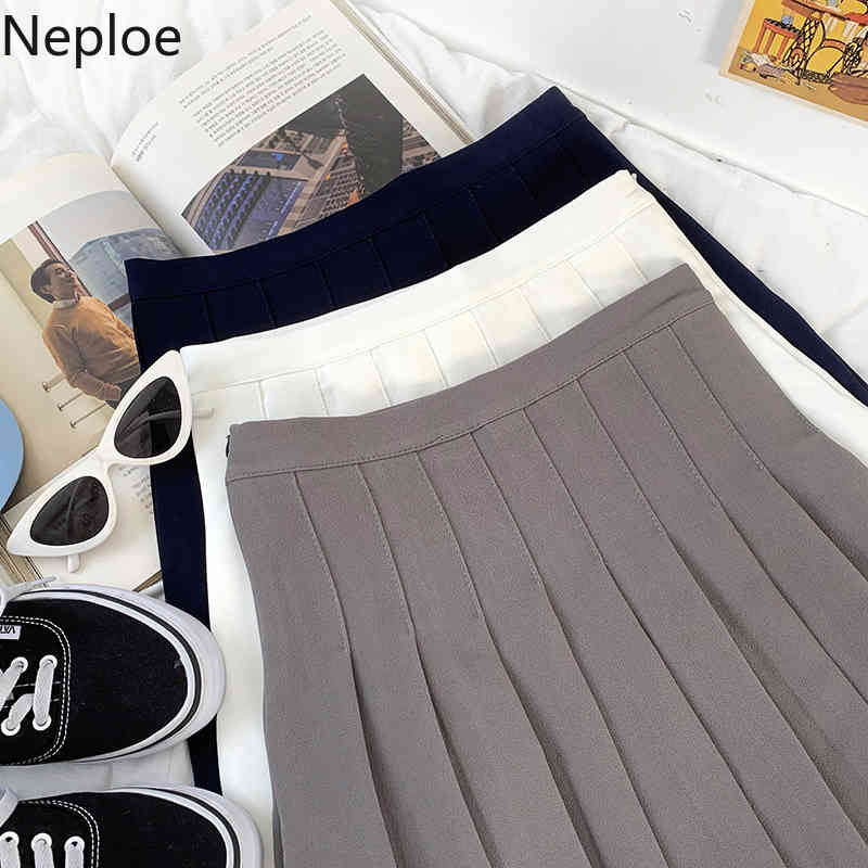 Neploe Japanese Mini Skirts Preppy Style Sweet Pleated Fladas Mujer High Waist Slim Saia Fashion All-match Jupe Women 95160 210422