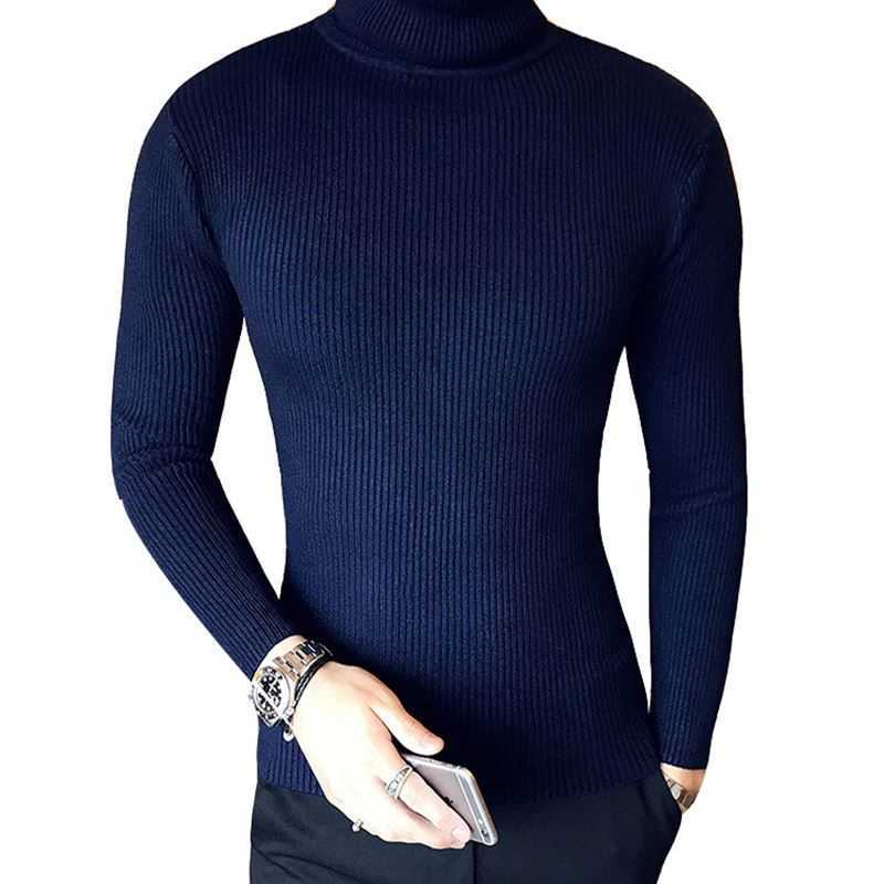 Autumn Solid Colors Jumper men Turtleneck Sweater Dress winter High Elasticity Slim Pullover Men Knitwear Men Clothing 7873 210818