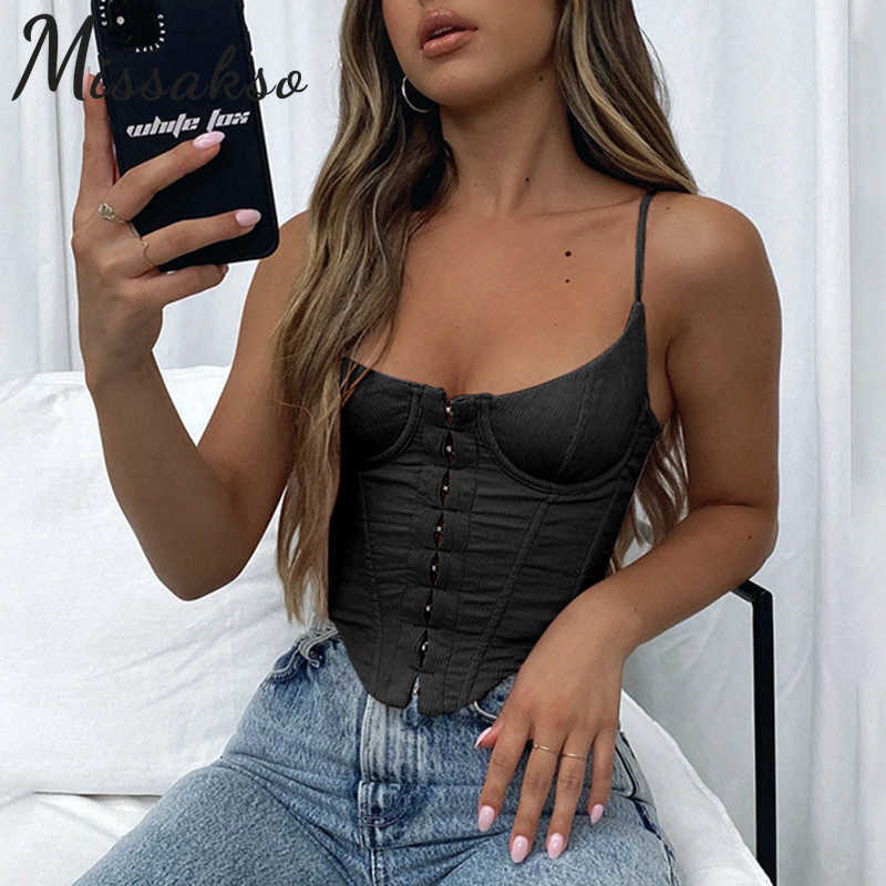 Missakso Sexy Skinny Bandage Corset Crop Top Sleeveless Summer Women Black White Backless Spaghetti Strap Tube Tank Tops 210625