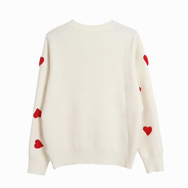 Spring Embroidery Heart Women Sweater O-Neck Kawaii Fashion Pullover Loose Jumper Long Sleeve Knitwear Female C-257 211007
