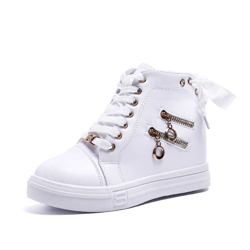 Women Wedge Platform Rubber Brogue Leather Lace Up High Heel 6 Cm Shoes Pointed Toe Increasing Creepers White Sneakers Zipper569 Y0907