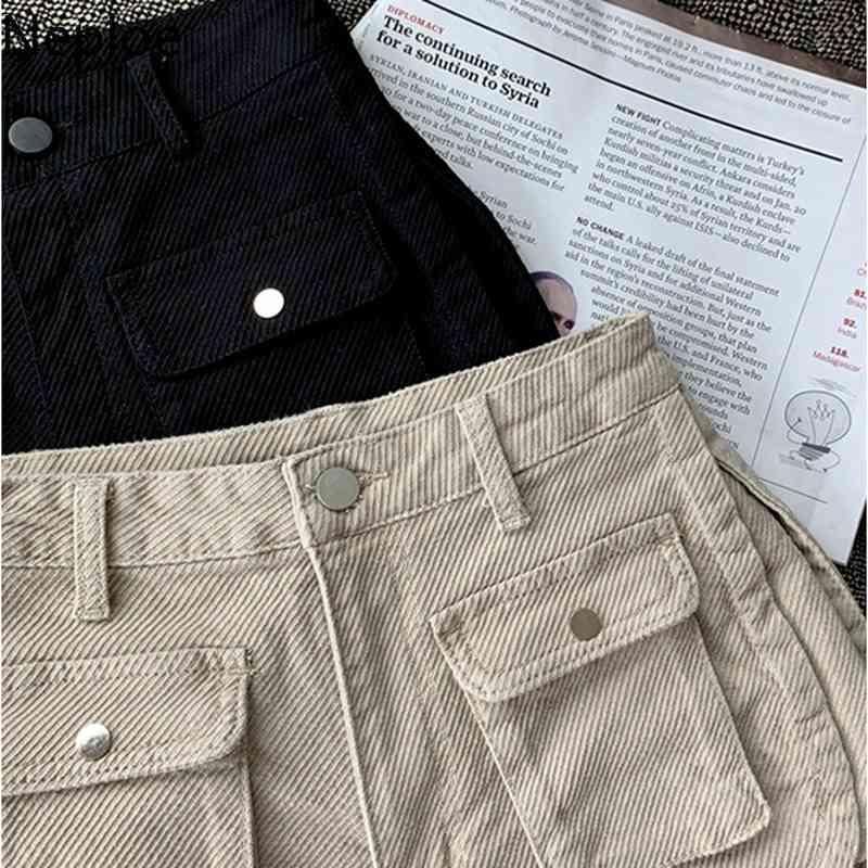 Neploe Denim Shorts Women Summer Vintage Big Pocket Solid Short Jeans Cargo Pants Korean Casual High Waist Baggy Jeans Overall 210422